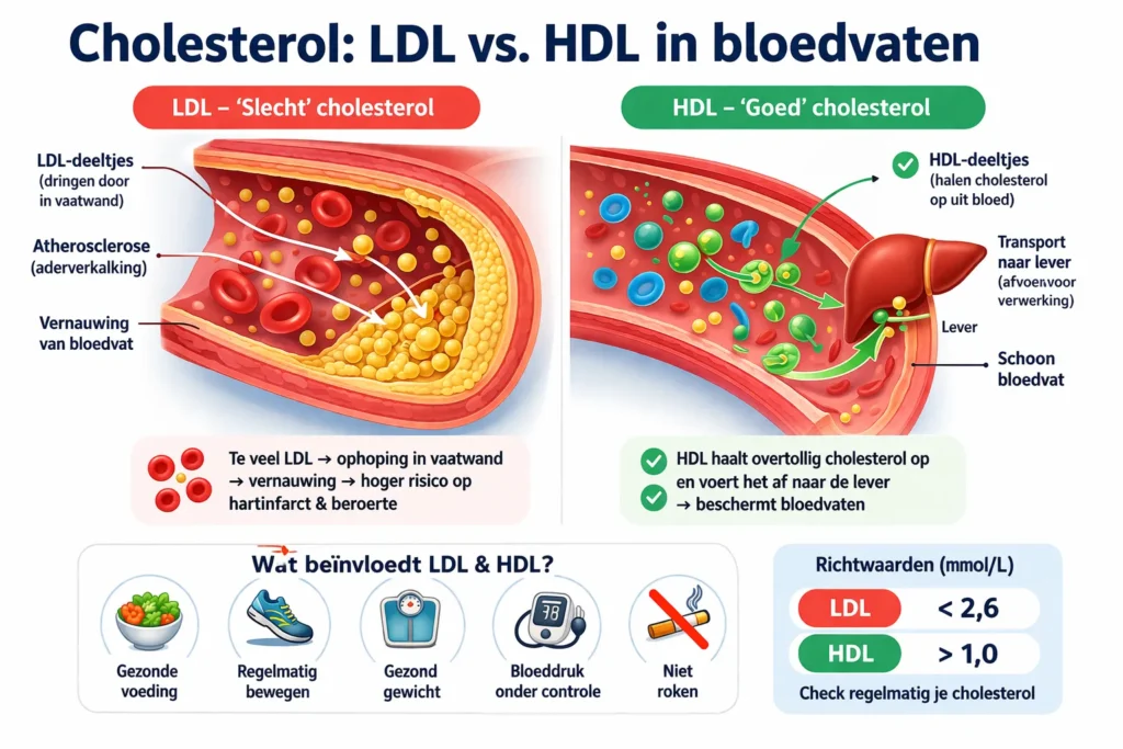 Diagram van cholesterol LDL en HDL in bloedvaten uitleg_resultaat