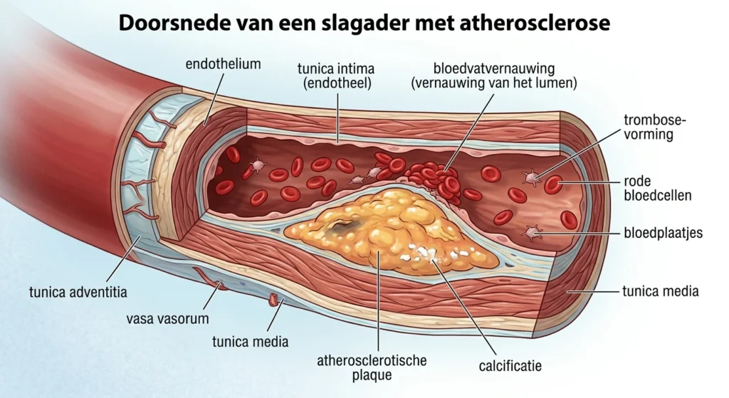 Doorsnede van een slagader met atherosclerose