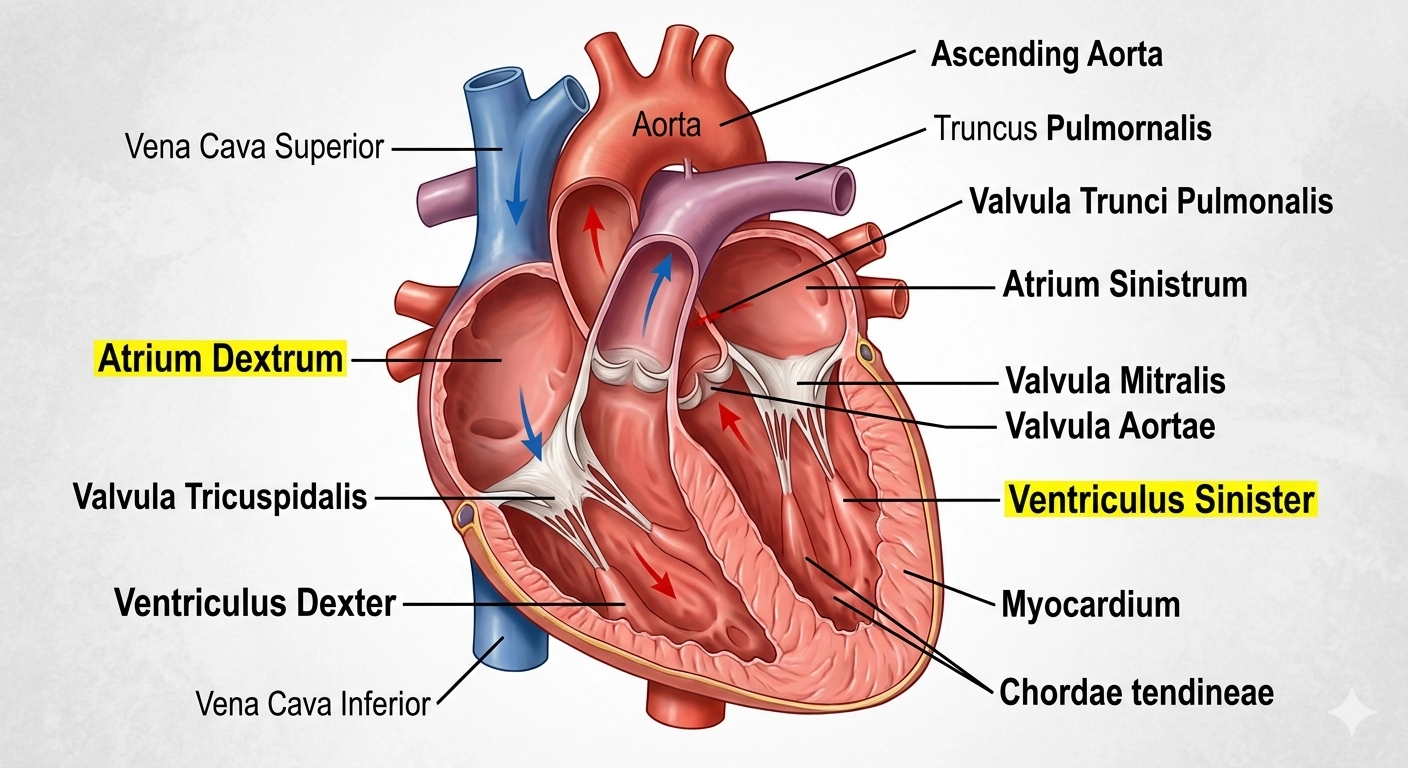 Opbouw van het hart anatomie met boezems en kamers