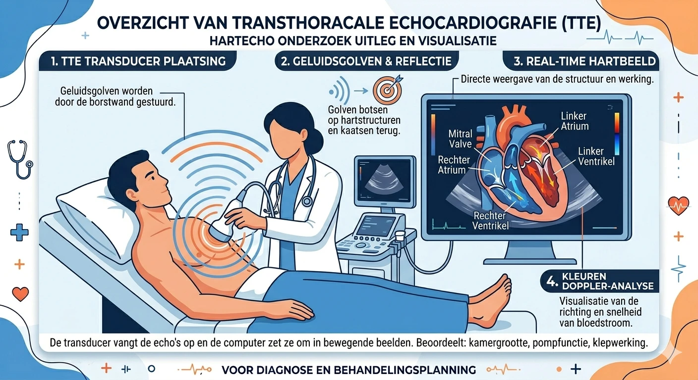 Hartecho onderzoek uitleg met transthoracale echocardiografie TTE en hart echo maken