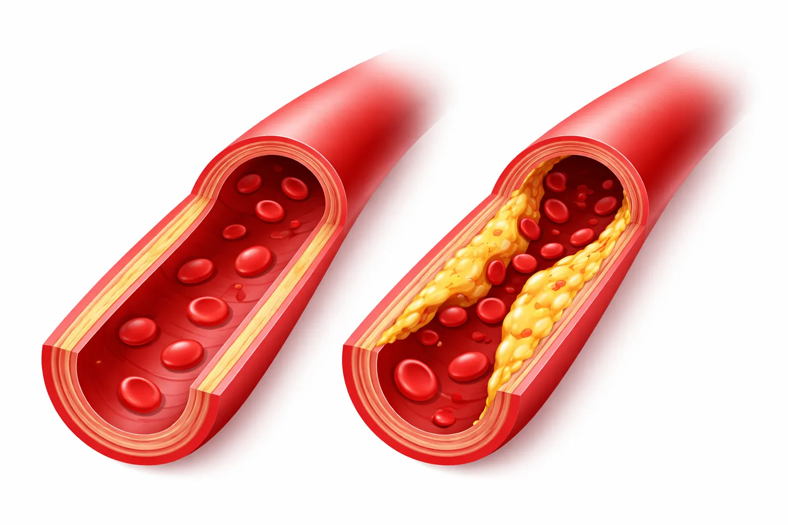 Illustratie van slagaderverkalking (atherosclerose) in bloedvaten