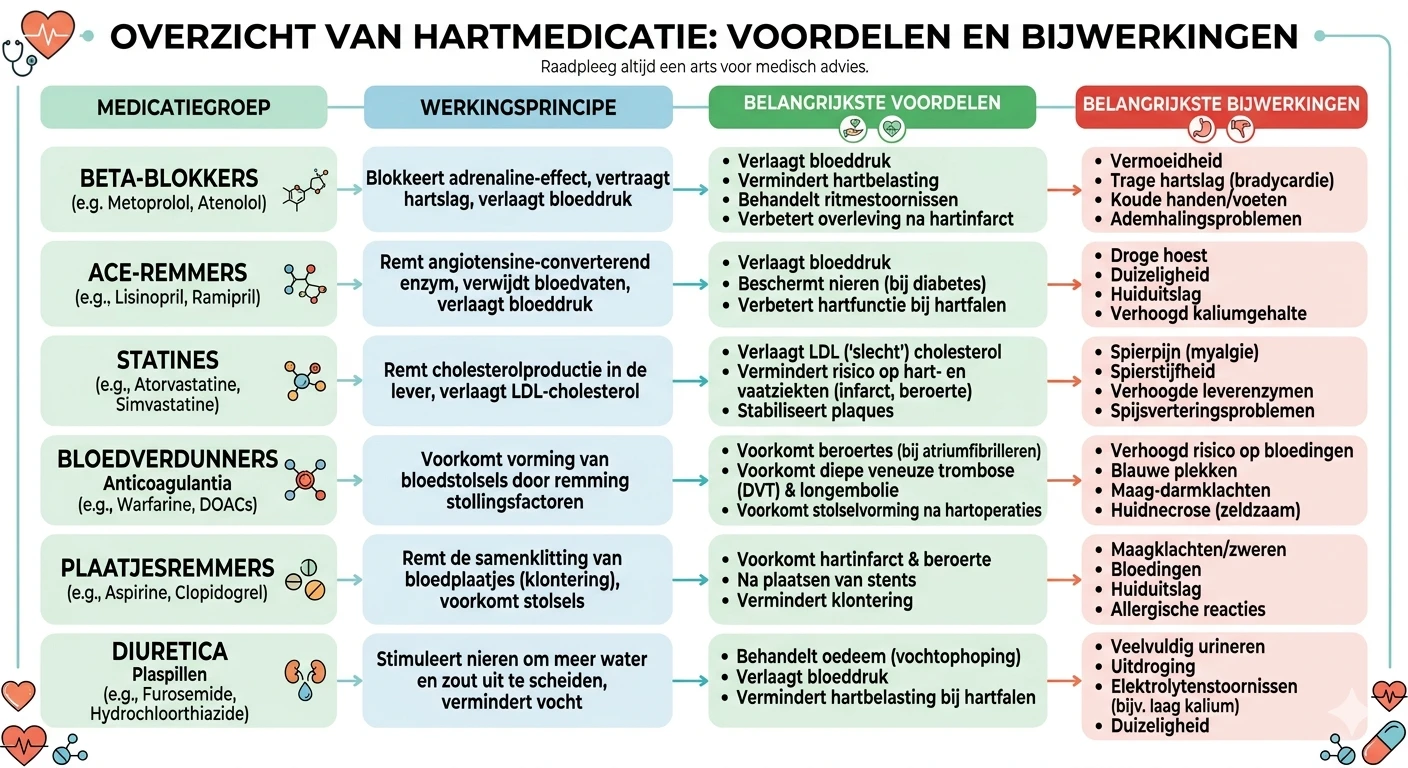 Overzicht van hartmedicatie met bijwerkingen en voordelen