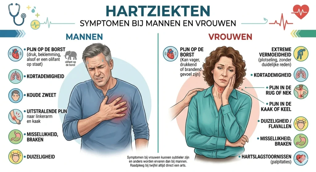 Overzicht van hartziekten symptomen zoals pijn op de borst en kortademigheid_resultaat