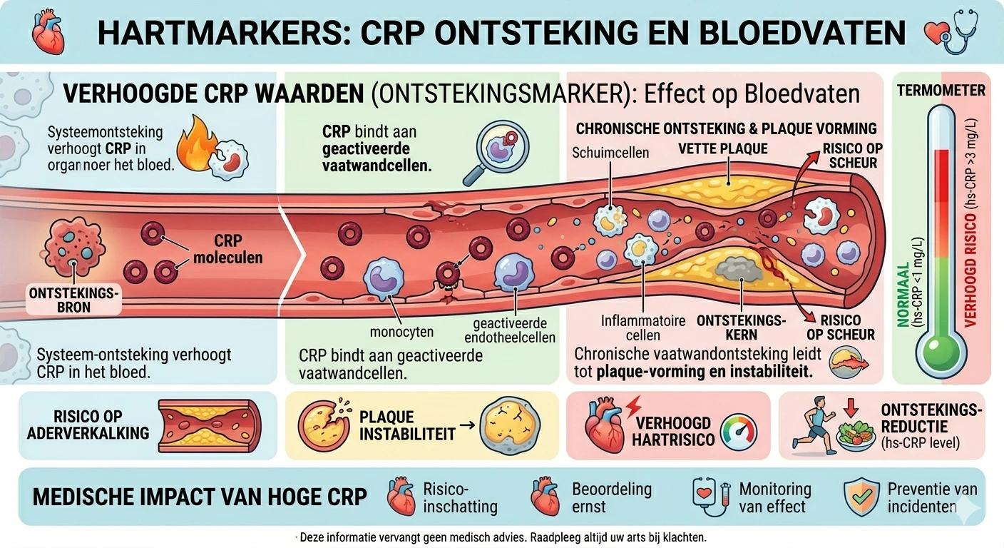Visualisatie CRP ontsteking in bloed en effect op bloedvaten