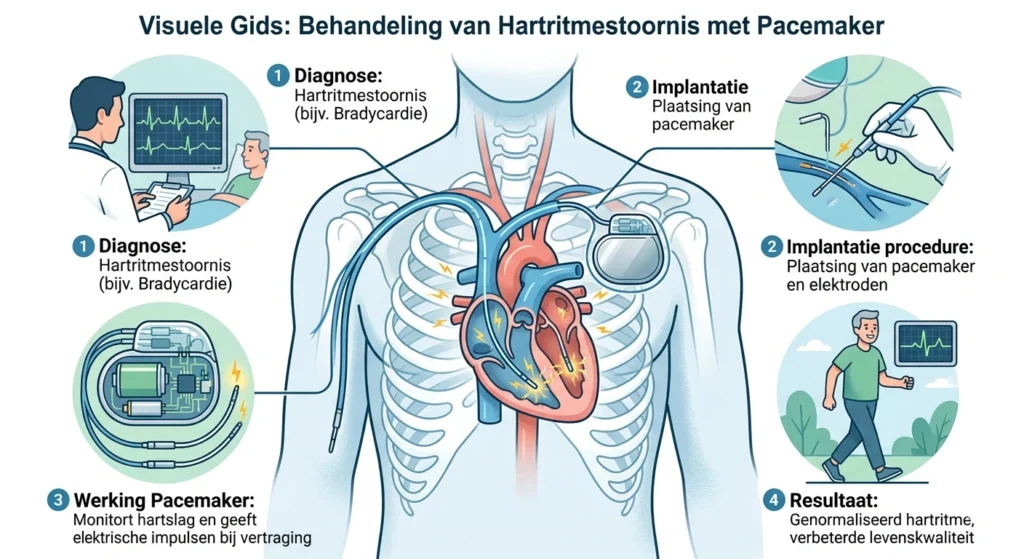 Visualisatie hartritmestoornis behandeling met pacemaker