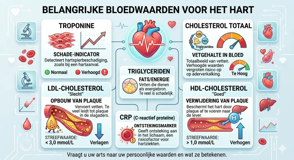 bloedonderzoek hartwaarden grafiek troponine cholesterol uitleg hartonderzoek